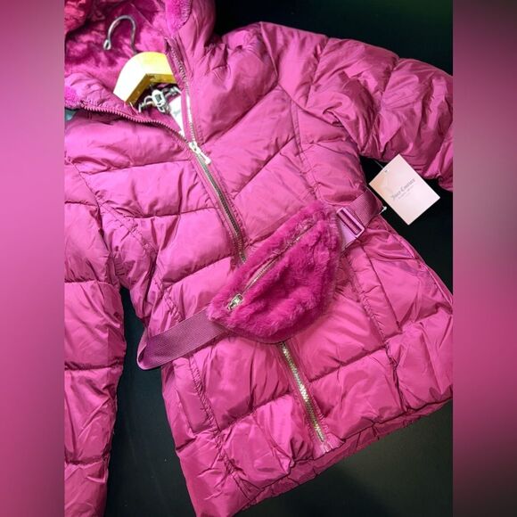 Juicy Couture Girls Faux Fur Lined Puffer Jacket W/ Matching Fur Purse sz 14 NWT - Picture 1 of 9